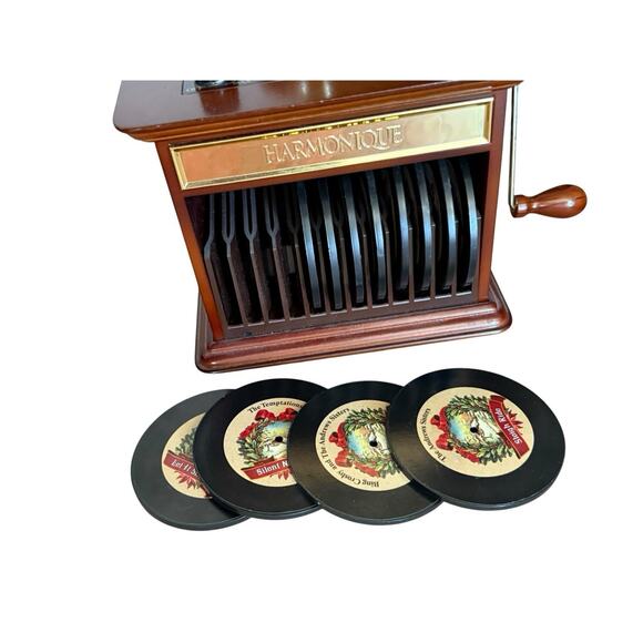 Vintage MR. CHRISTMAS Harmonique Gramophone Music Box Player w/ 12 Mini Vinyls - Picture 5 of 5